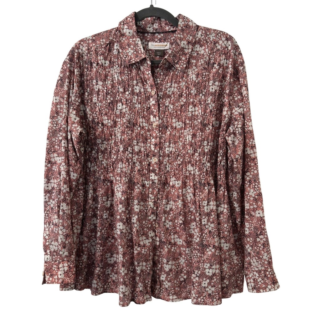 Anthropologie Pilcro Top S Dusty Rose Floral Smocked Button Down Boho Cottage